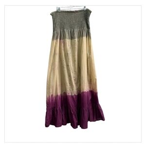 Torrid Vtg Vintage Y2K Boho Strapless Smocked Green Tan  Purple Maxi Dress 3X